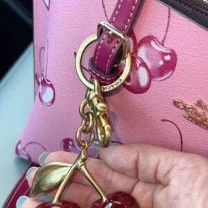 Glitter Cherry Red Bag Charm With Gold Detail Keychain Accessory
