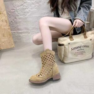 7cm Hollowed-Out Mesh Sandals Mid-Calf Short Boots