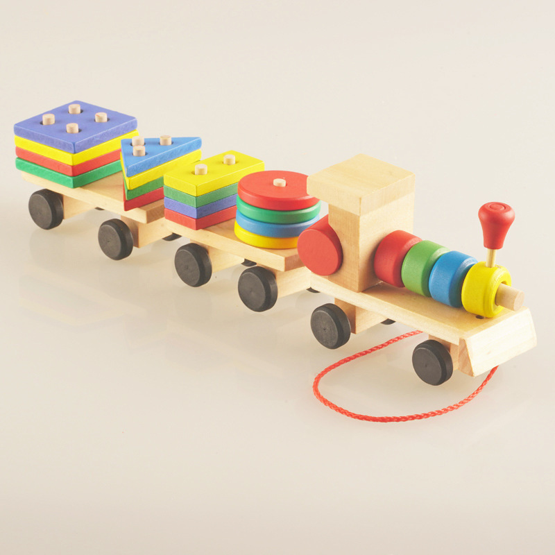 Wooden Train Three-section Tractor Toy 6 Wooden Train Three-section Tractor Toy - Image 6