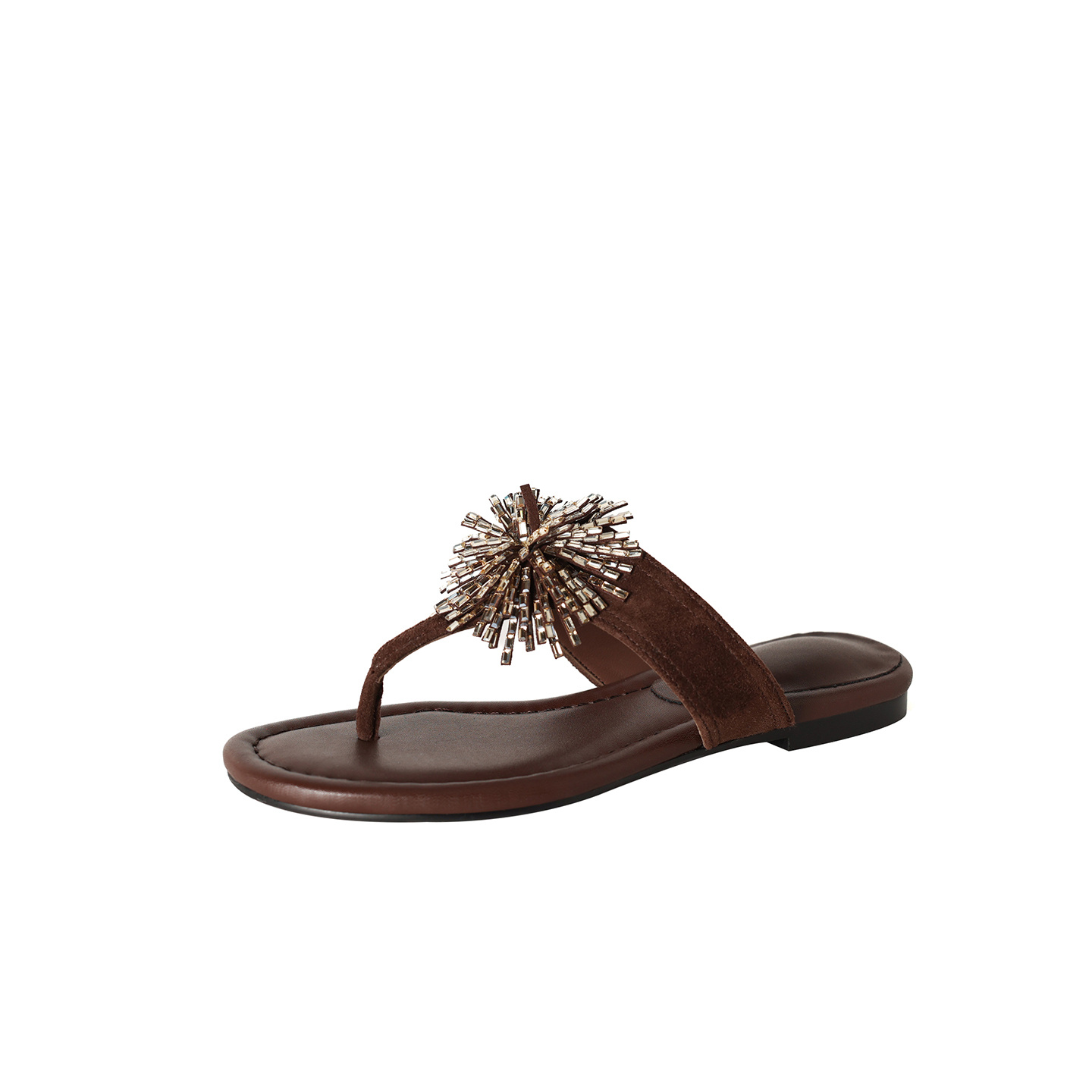 Lambskin Flip-Flop Sandals, Crystal Embellished Suede Slides 4 Lambskin Flip-Flop Sandals, Crystal Embellished Suede Slides - Image 4