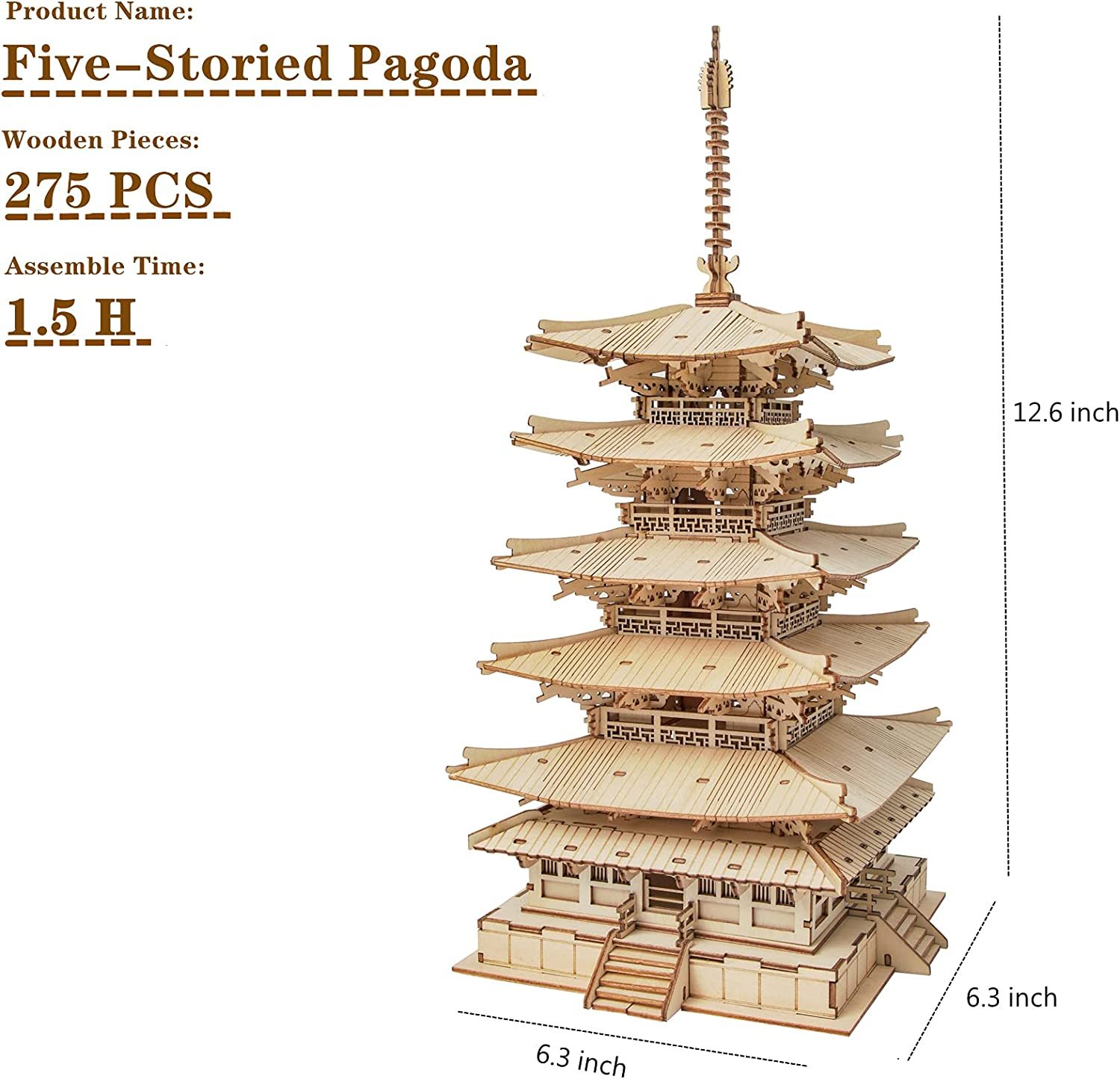Five-storied Pagoda 3D Wooden Puzzle Toys 7 Five-storied Pagoda 3D Wooden Puzzle Toys - Image 7