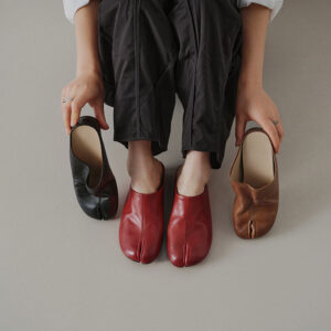 Leather Tabi Flats, Split Toe Slip-On Mules