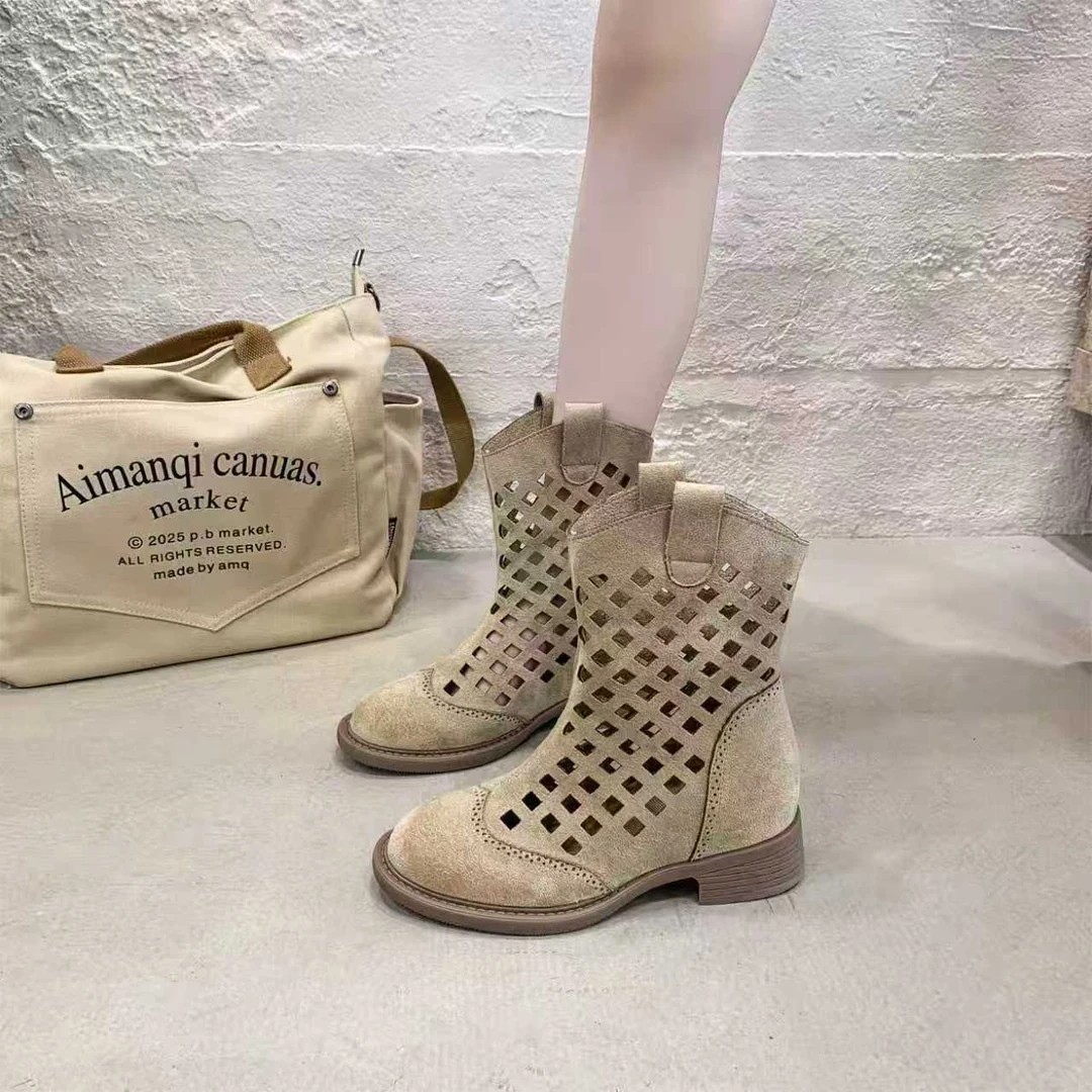 7cm Hollowed-Out Mesh Sandals Mid-Calf Short Boots 6 7cm Hollowed-Out Mesh Sandals Mid-Calf Short Boots - Image 6