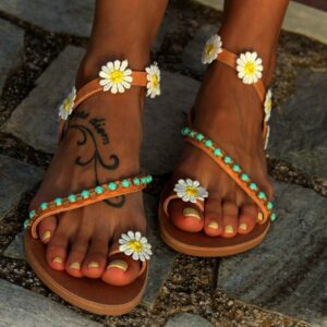 Floral Rhinestone Flat Sandals