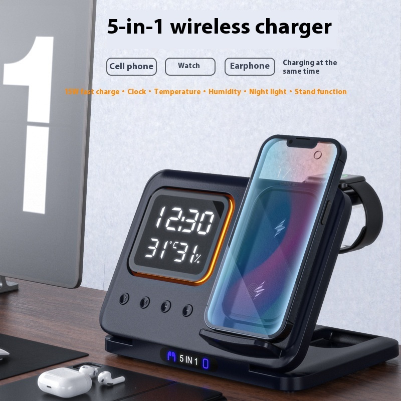 15W Wireless Chargers Stand 5 In1 LED Digital Alarm Clock Dock Station 9 15W Wireless Chargers Stand 5 In1 LED Digital Alarm Clock Dock Station - Image 9