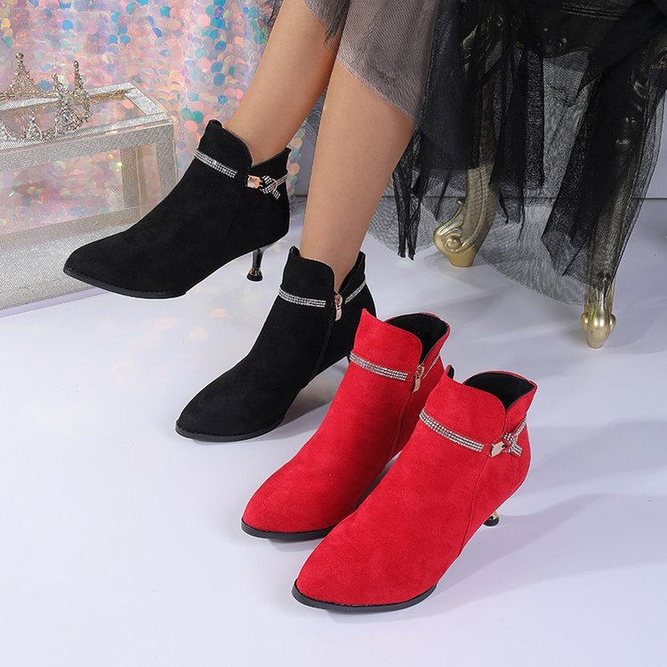Fleece-lined Shoes, Pointed-toe Stiletto Booties Short Shaft 5 Fleece-lined Shoes, Pointed-toe Stiletto Booties Short Shaft - Image 5