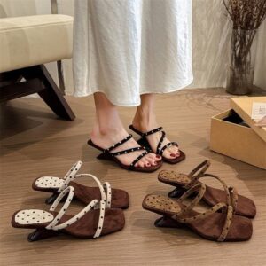 French Polka Dot Wedge Slide Sandals