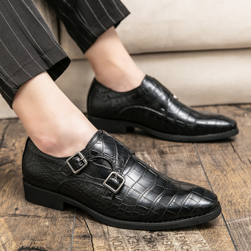 Men's Leather Shoes With Square Toe and Embossed Pattern 5 Men's Leather Shoes With Square Toe and Embossed Pattern - Image 5