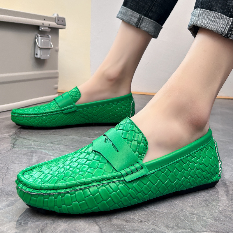 Men's Woven-pattern Leather Shoes Slip-on Loafers 2 Men's Woven-pattern Leather Shoes Slip-on Loafers - Image 2