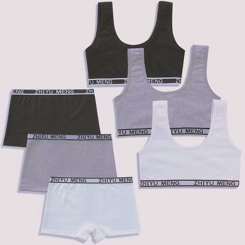 Girls' Cotton Solid Color Underwear Set 5 Girls' Cotton Solid Color Underwear Set - Image 5