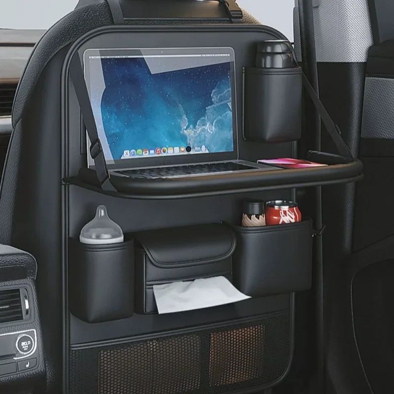 Leather Car Back Seat Storage Organizer With Foldable Table Tray 4 Leather Car Back Seat Storage Organizer With Foldable Table Tray - Image 4