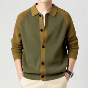 Men's Polo-neck Knitted Cardigan Sweater