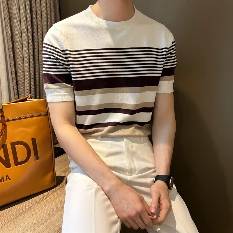 Summer Men's Knitted Crew Neck Striped Top 2 Summer Men's Knitted Crew Neck Striped Top - Image 2