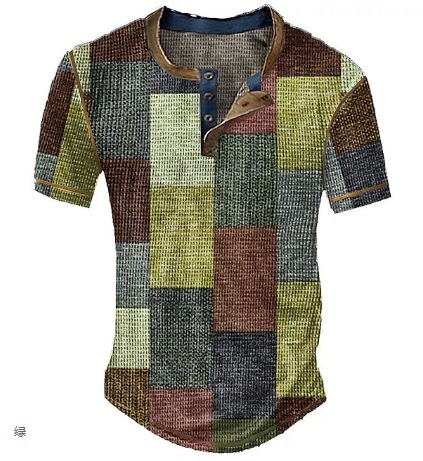 Men's Graphic Plaid Block Printed Short Sleeve Shirt 4 Men's Graphic Plaid Block Printed Short Sleeve Shirt - Image 4