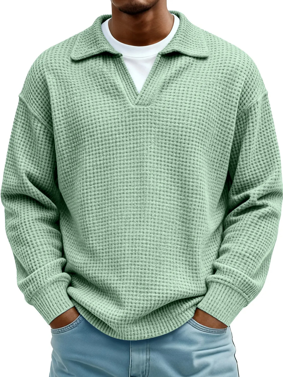 Waffle-Paneled Polo Shirt Mens Lapel Knitwear 7 Waffle-Paneled Polo Shirt Mens Lapel Knitwear - Image 7