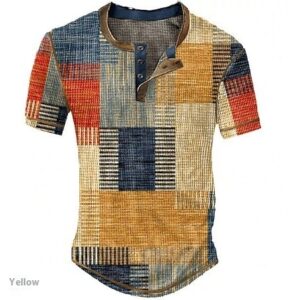 Men's Graphic Plaid Block Printed Short Sleeve Shirt