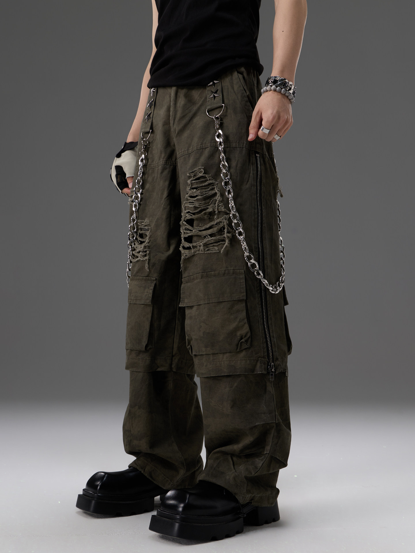 Heavy-duty Metal Belt Chain Workwear Pants 7 Heavy-duty Metal Belt Chain Workwear Pants - Image 7