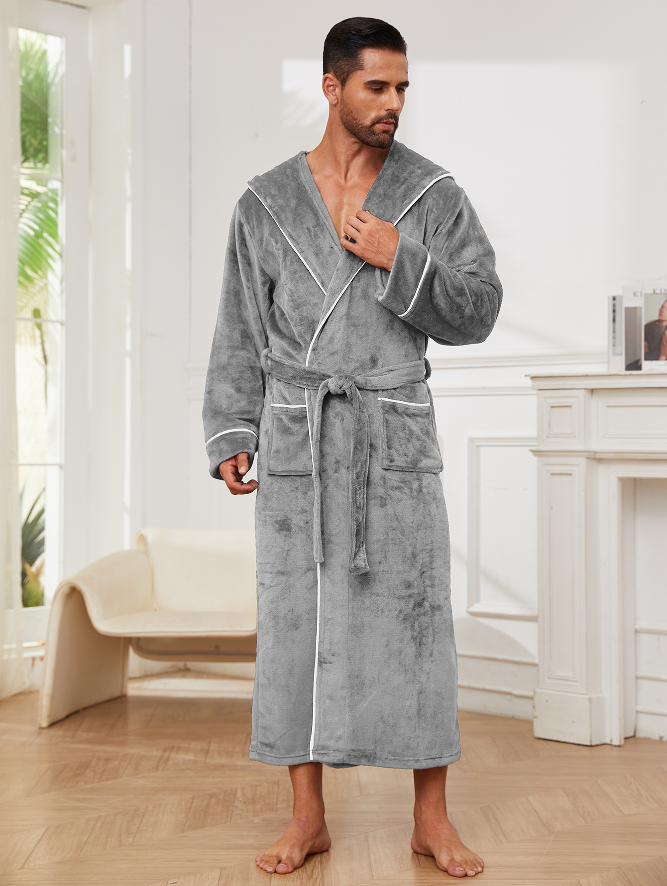 Men's Flannel Bathrobe 6 Men's Flannel Bathrobe - Image 6