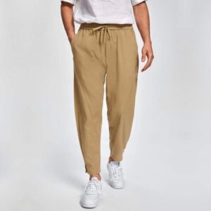 Solid-color Elastic Waist And Drawstring Pants