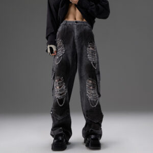 Denim Jeans With Pearl And Metal Hardware Work Pants