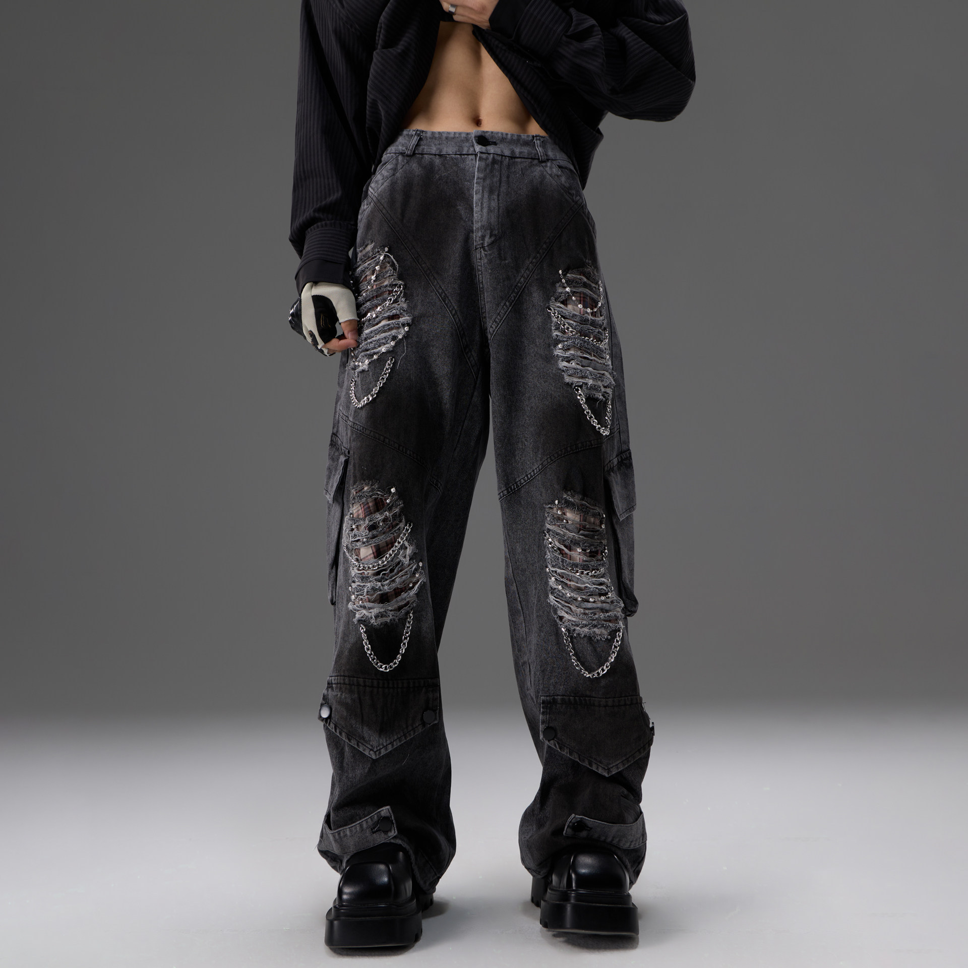 Denim Jeans With Pearl And Metal Hardware Work Pants 1 Denim Jeans With Pearl And Metal Hardware Work Pants