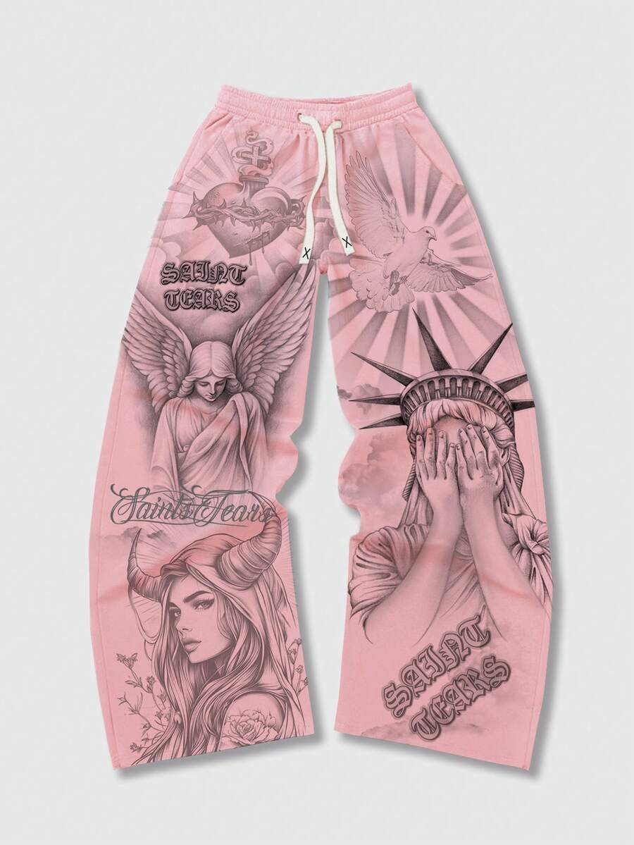 Retro Letter Print Loose Casual Pants 6 Retro Letter Print Loose Casual Pants - Image 6