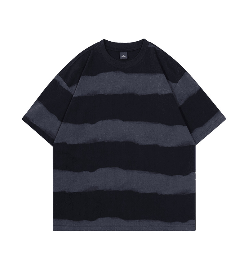 Tie-dye Washed Striped Short-Sleeve Men's Cotton T-Shirt 5 Tie-dye Washed Striped Short-Sleeve Men's Cotton T-Shirt - Image 5