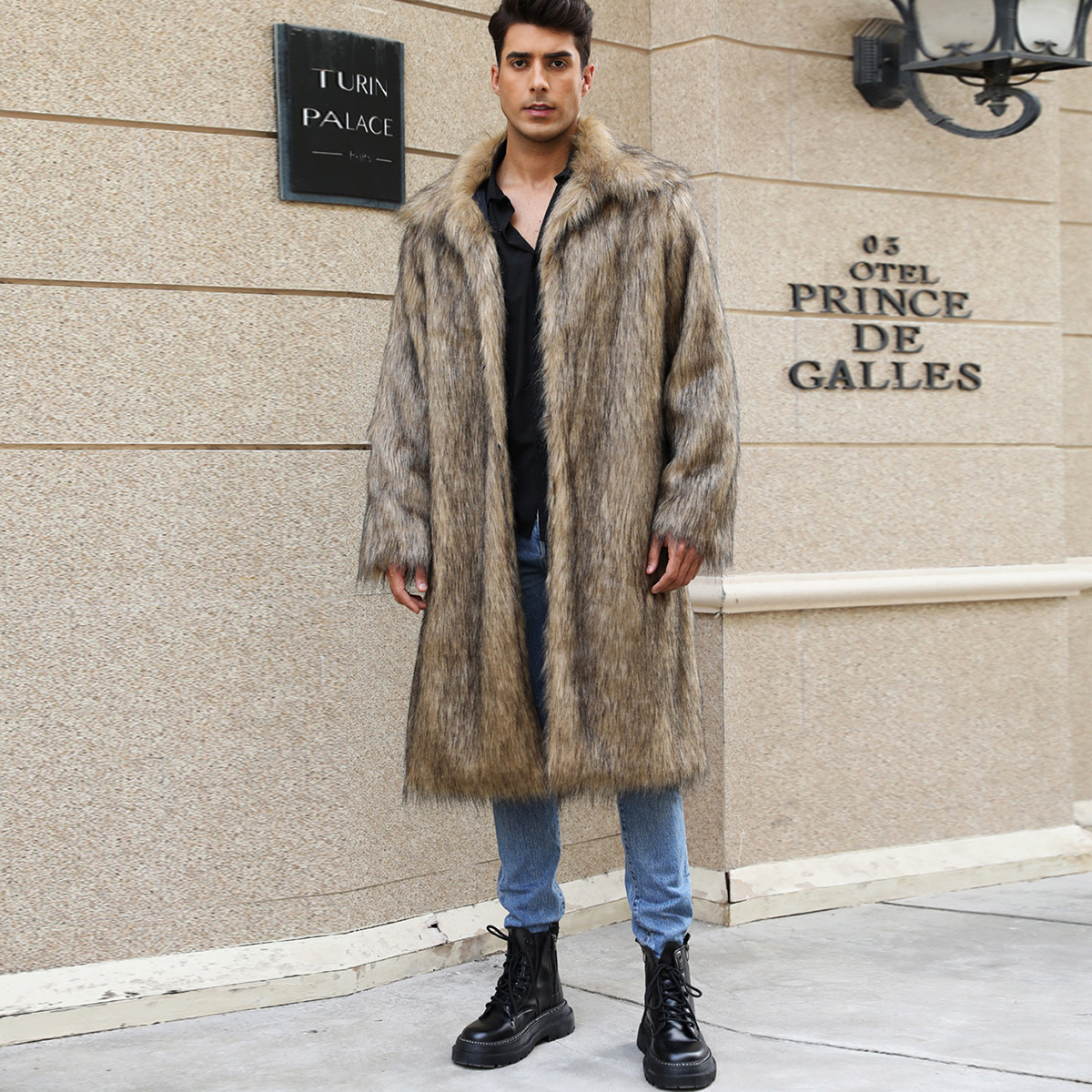 Mens Long Faux Fur Coat Mens Outerwear Warm And Cozy 5 Mens Long Faux Fur Coat Mens Outerwear Warm And Cozy - Image 5