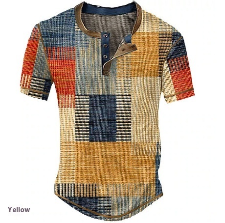 Men's Graphic Plaid Block Printed Short Sleeve Shirt 2 Men's Graphic Plaid Block Printed Short Sleeve Shirt - Image 2