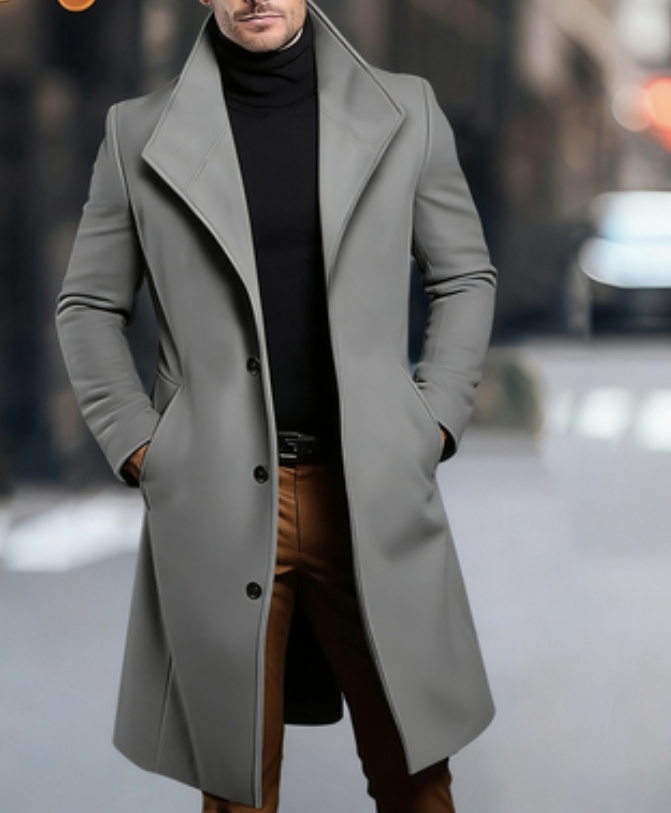 Men's Mid-length Wool Trench Coat 4 Men's Mid-length Wool Trench Coat - Image 4