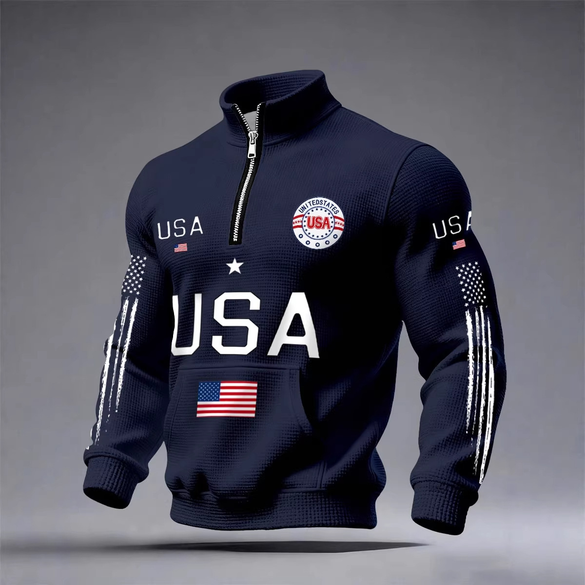 Men's Half-zip Hooded Sweatshirt With A Stand-up Collar Design 1 Men's Half-zip Hooded Sweatshirt With A Stand-up Collar Design
