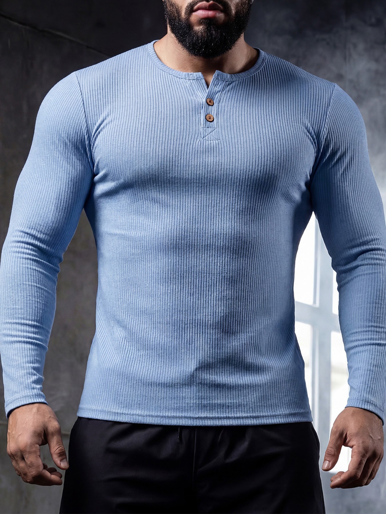 Muscle-fit Sporty-casual Half-button-down Long-sleeve Shirt 3 Muscle-fit Sporty-casual Half-button-down Long-sleeve Shirt - Image 3