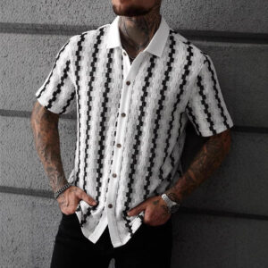 Men's Retro Plaid Knitted Short Sleeve Shirt