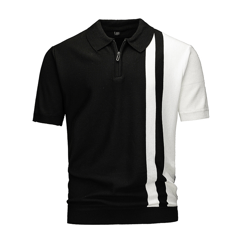 Men's Color Block Half-Zip Knit Polo Stripe Short Sleeve Top 2 Men's Color Block Half-Zip Knit Polo Stripe Short Sleeve Top - Image 2