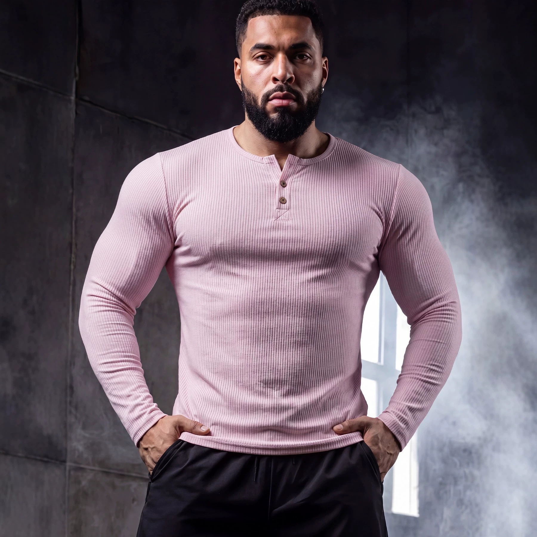 Muscle-fit Sporty-casual Half-button-down Long-sleeve Shirt 9 Muscle-fit Sporty-casual Half-button-down Long-sleeve Shirt - Image 9