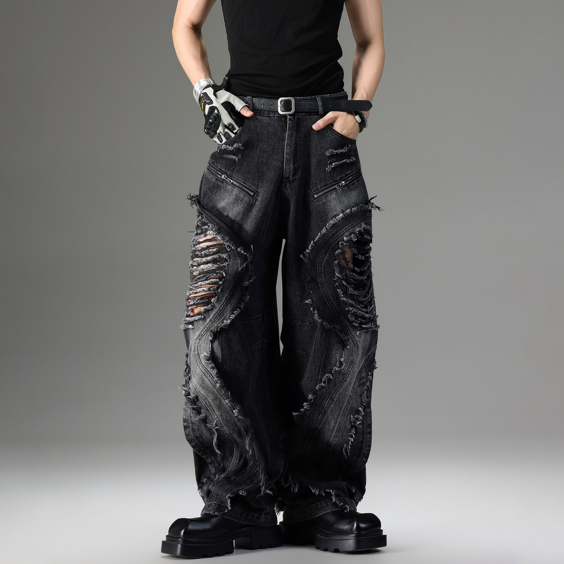 American-style Vintage Deconstructed Distressed Jeans 1 American-style Vintage Deconstructed Distressed Jeans