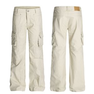 Solid-Color Multi-Pocket Loose Flare-Bootcut Pants