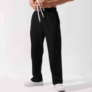 Solid Color Elastic-waist Drawstring Sweatpants
