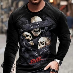 3D Printed Crew Neck Long Sleeve T-shirt