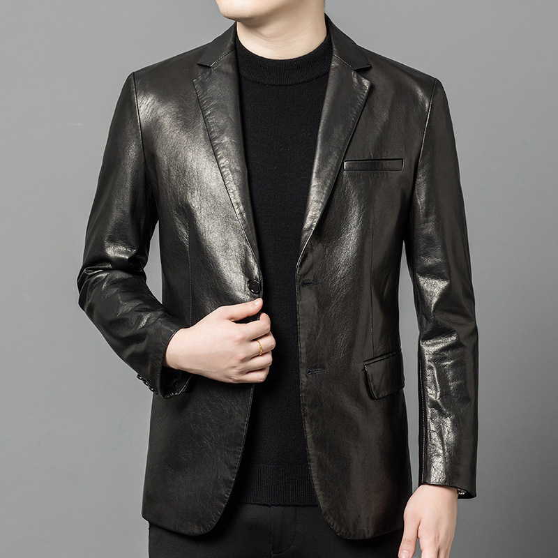 High-end Oil-Waxed Sheepskin Fashionable Blazer 5 High-end Oil-Waxed Sheepskin Fashionable Blazer - Image 5