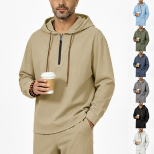 Men's Linen Hooded Half-Zip Sweatshirt