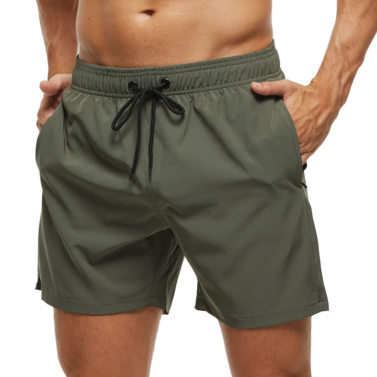 Solid-Color Casual Beach Shorts With Zippered Pockets And Mesh Lining 6 Solid-Color Casual Beach Shorts With Zippered Pockets And Mesh Lining - Image 6