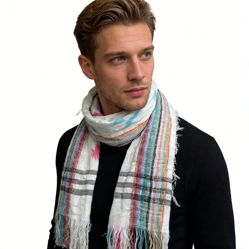 2pcs Colorful Striped Square Scarf For Women & Men 1 2pcs Colorful Striped Square Scarf For Women & Men