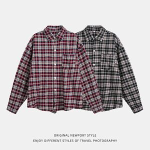 Men's Retro Color-Block Plaid Long-Sleeve Shirt