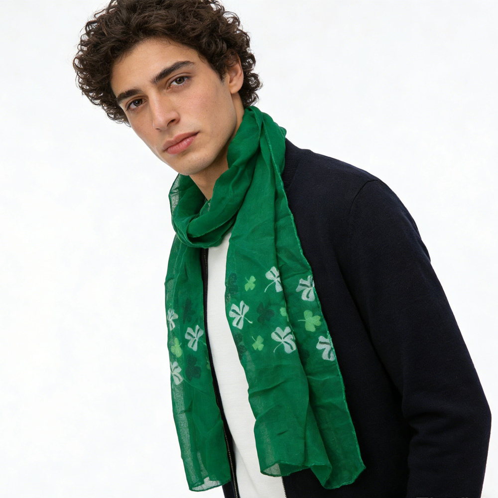 2pcs Olive Skinny Printed Scarf For Women & Men 1 2pcs Olive Skinny Printed Scarf For Women & Men