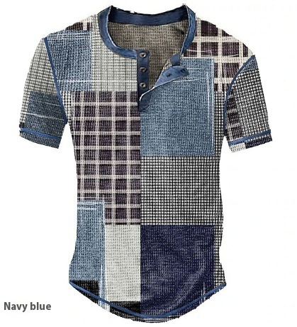 Men's Graphic Plaid Block Printed Short Sleeve Shirt 10 Men's Graphic Plaid Block Printed Short Sleeve Shirt - Image 10