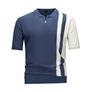Men's Color Block Half-Zip Knit Polo Stripe Short Sleeve Top