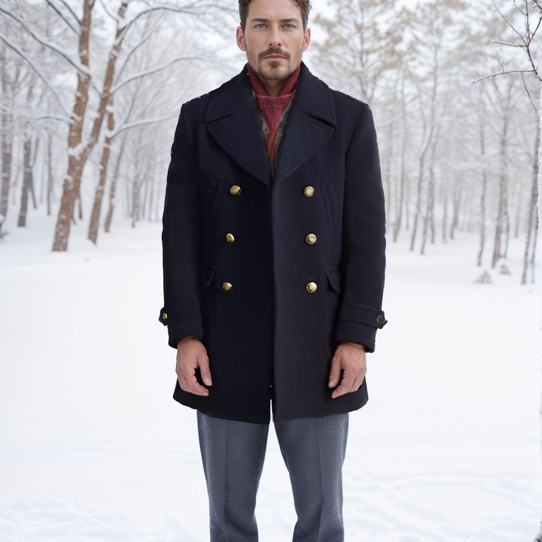 Men's Long-Sleeve British-Style Wool Coat 1 Men's Long-Sleeve British-Style Wool Coat