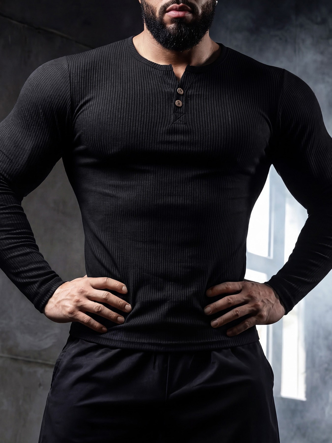Muscle-fit Sporty-casual Half-button-down Long-sleeve Shirt 6 Muscle-fit Sporty-casual Half-button-down Long-sleeve Shirt - Image 6