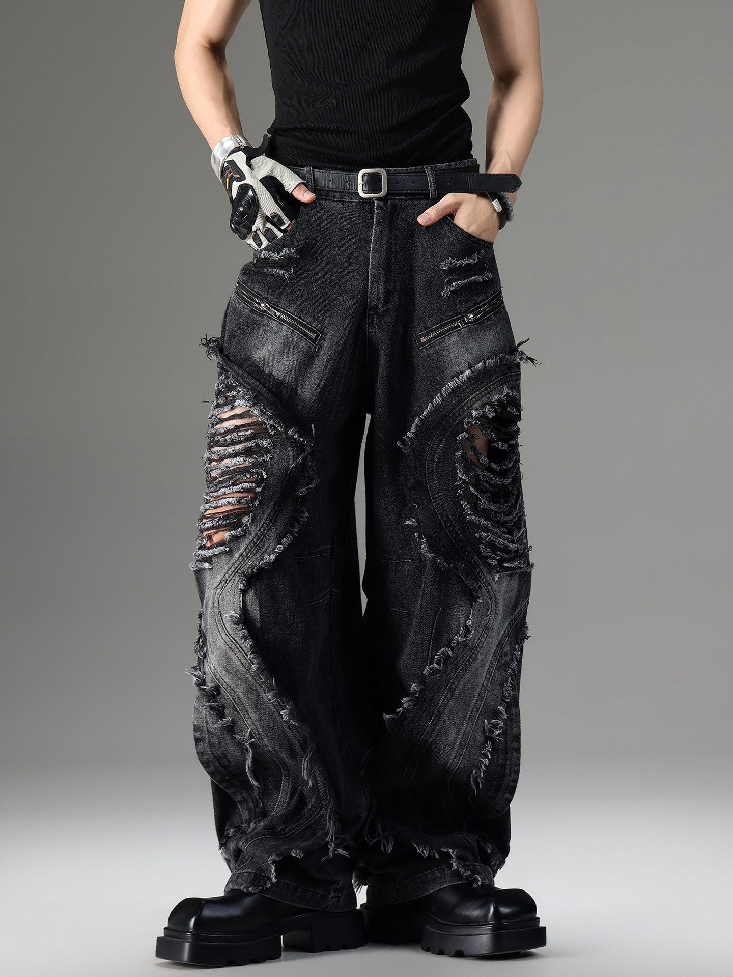 American-style Vintage Deconstructed Distressed Jeans 5 American-style Vintage Deconstructed Distressed Jeans - Image 5